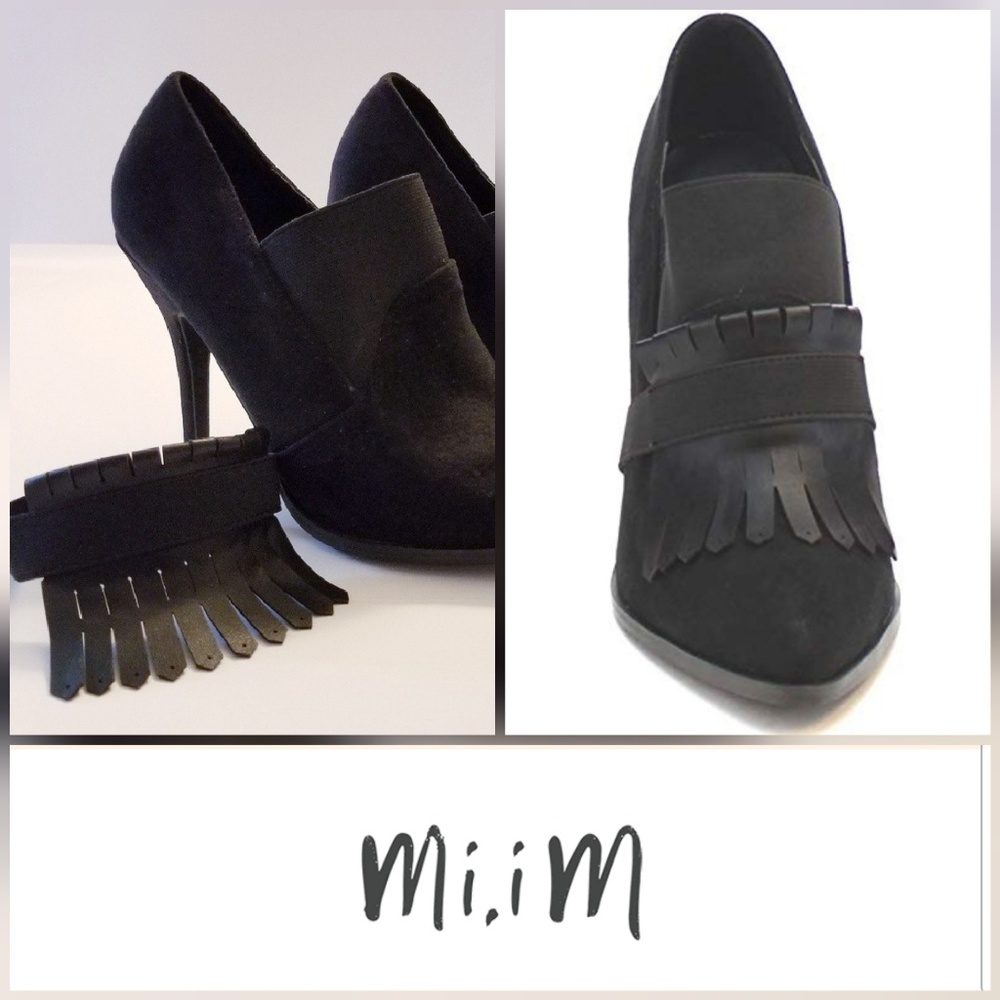 Mi.iM❤Black Faux Suede Removable Tassel Strap Heel